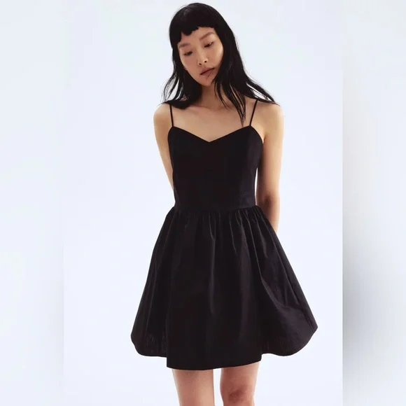 NWOT. Black Cotton Dress with Flared Skirt, H&M, size M. - Picture 2 of 4